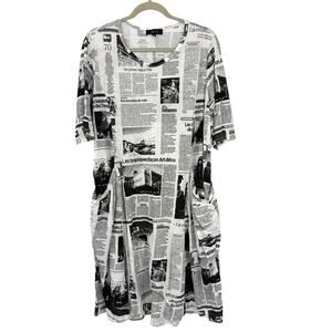 Comfy USA Midi Dress Size XS Paris Newsprint Novelty Art to Wear Lagenlook